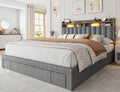 Queen Size Upholstered Bed Frame with 3 Storage Drawers D6682