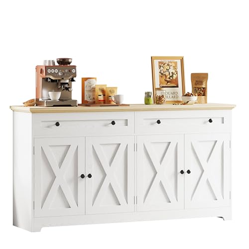 Natural Wood Buffet Cabinet with Drawers and Doors A144411