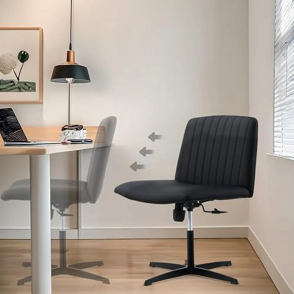 Armless Office Desk Chair No Wheels PU Adjustable Swivel F594