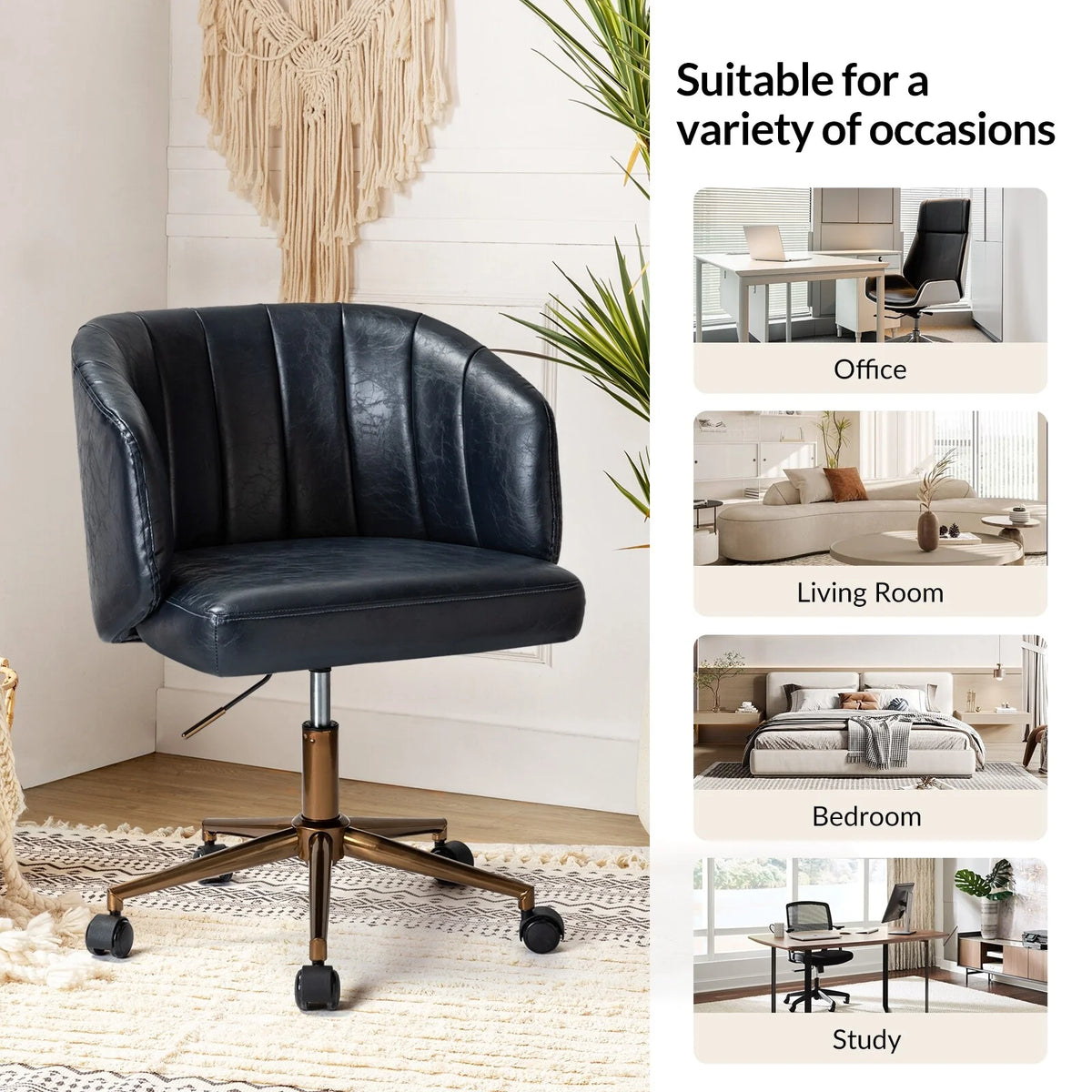 Navy Vegan Leather Ergonomic Office Chair X59292