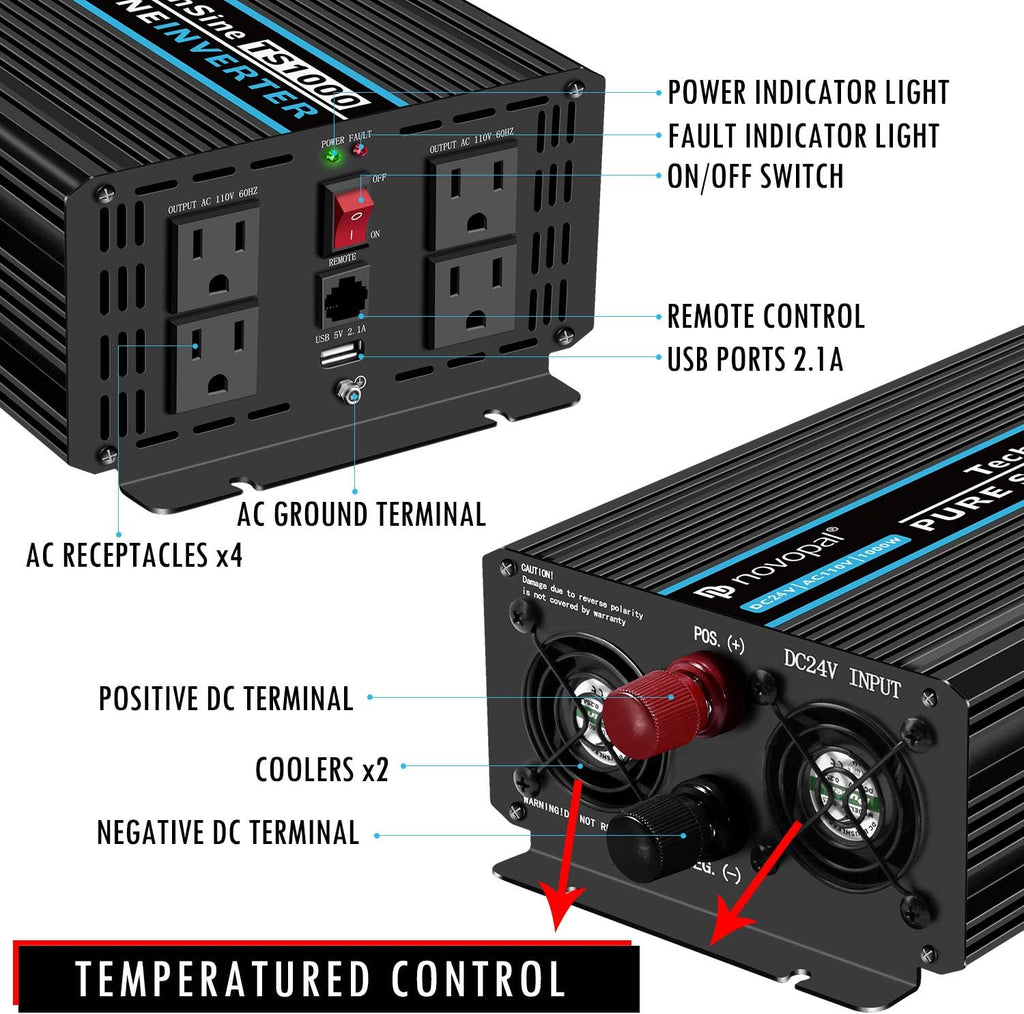 1500 watt Pure Sine Wave Power Inverter 12V to 110V/120V 4 AC Outlets X802