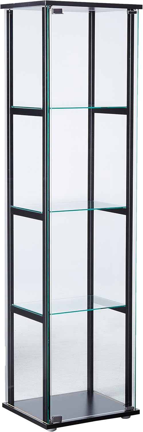 4-Shelf Glass Curio Cabinet Black and Clear M528145