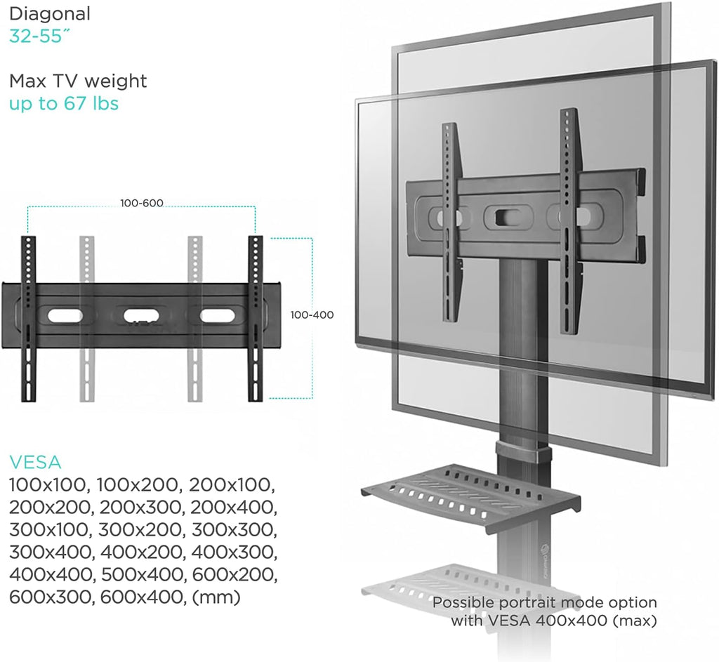 Mobile TV Stand with Wheels for 32” – 55” Flat Screen TVs U763