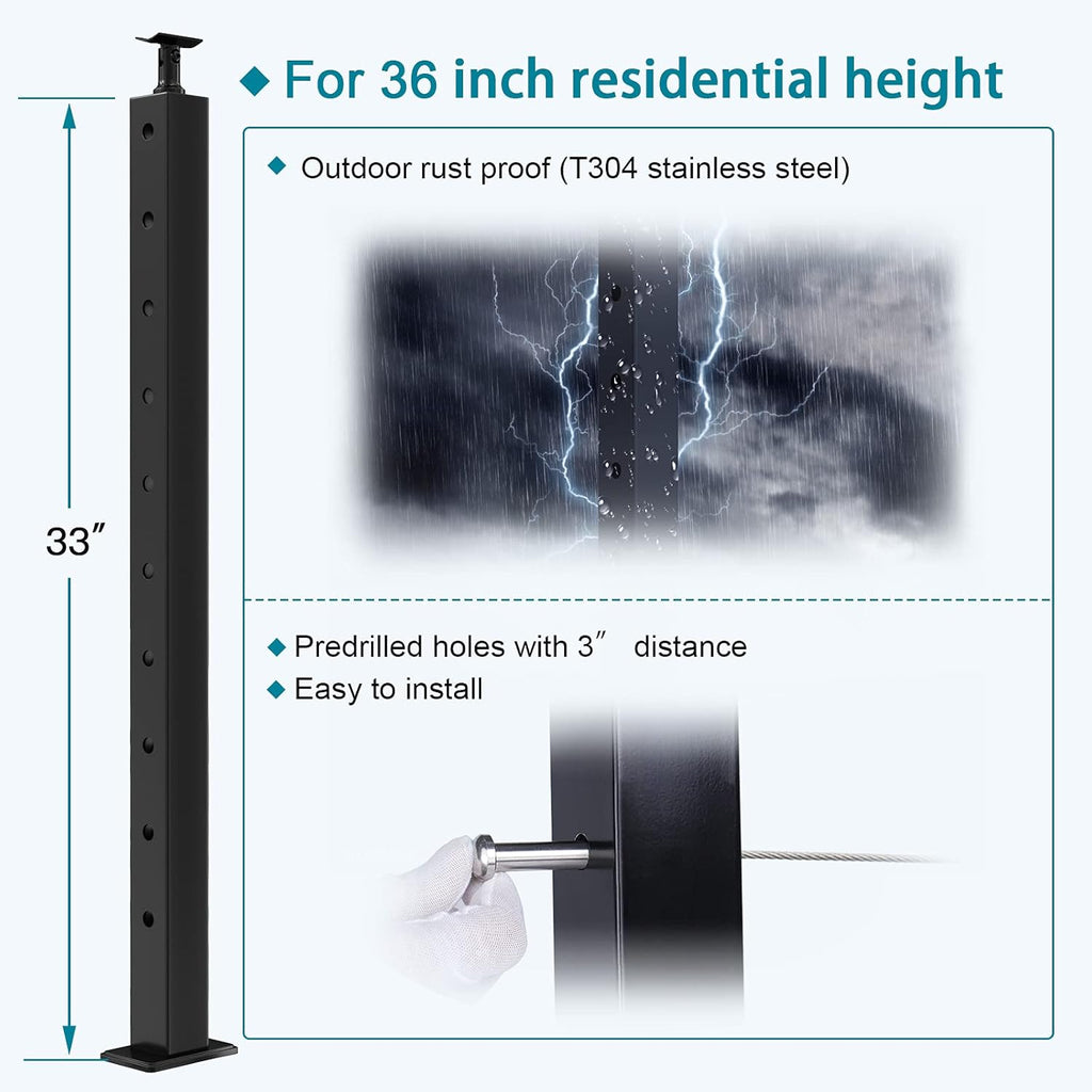 4 Pack Stainless Steel Black Cable Railing Post D931