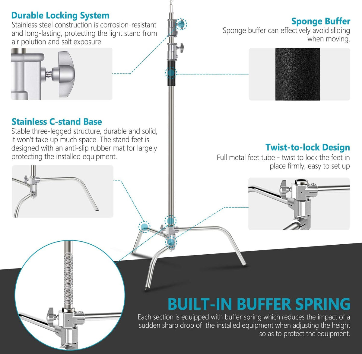 10 Feet C-Stand Light Stand with Extension Boom Arm and Carry Bag R804267