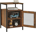 Rustic Brown Night Stand with Open Shelf and Mesh Door W248280