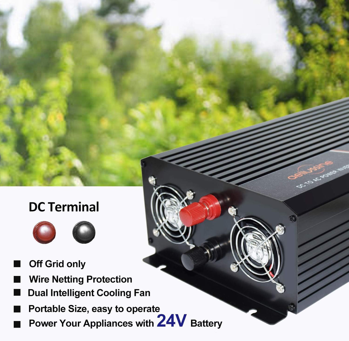 1000 watt Pure Sine Wave Inverter 24v dc to ac 120v with LCD Display T597
