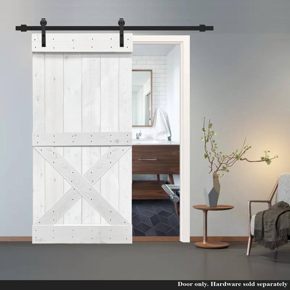 Light Cream Stained Knotty Pine Wood Sliding Barn Door Slab Z26681