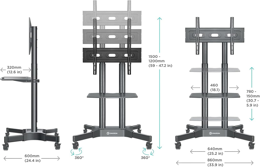 Mobile TV Stand for 40 to 65 Inch TV with Wheels Shelves V846952