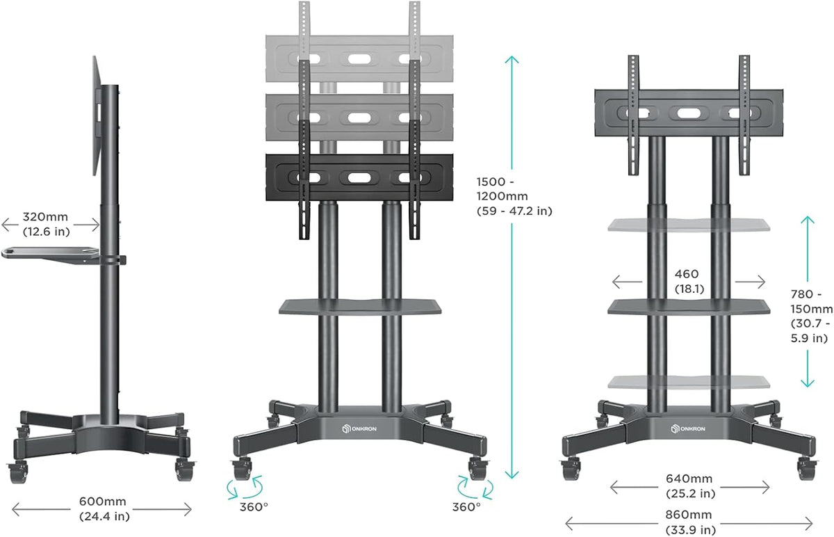 Mobile TV Stand for 40 to 65 Inch TV with Wheels Shelves V846952