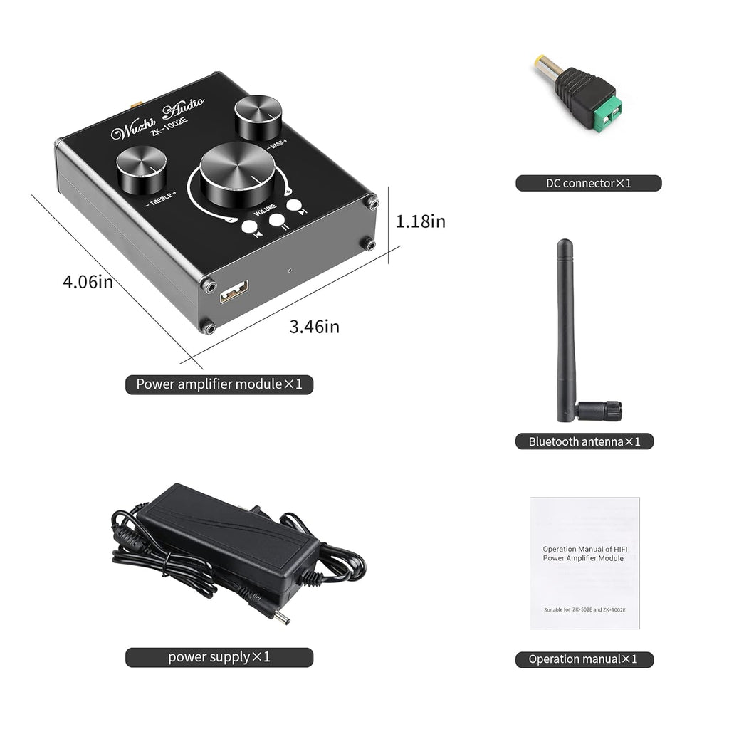 100W+100W Stereo Audio Amplifier with Bluetooth and AUX Inputs E8510