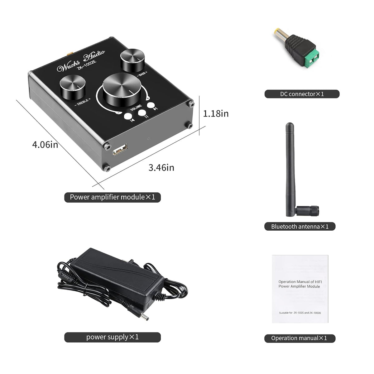 100W+100W Stereo Audio Amplifier with Bluetooth and AUX Inputs E8510