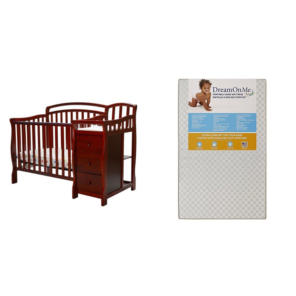 4 in 1 Mini Crib and Dressing Table Combo with 3 Portable Crib Mattress, White I7102