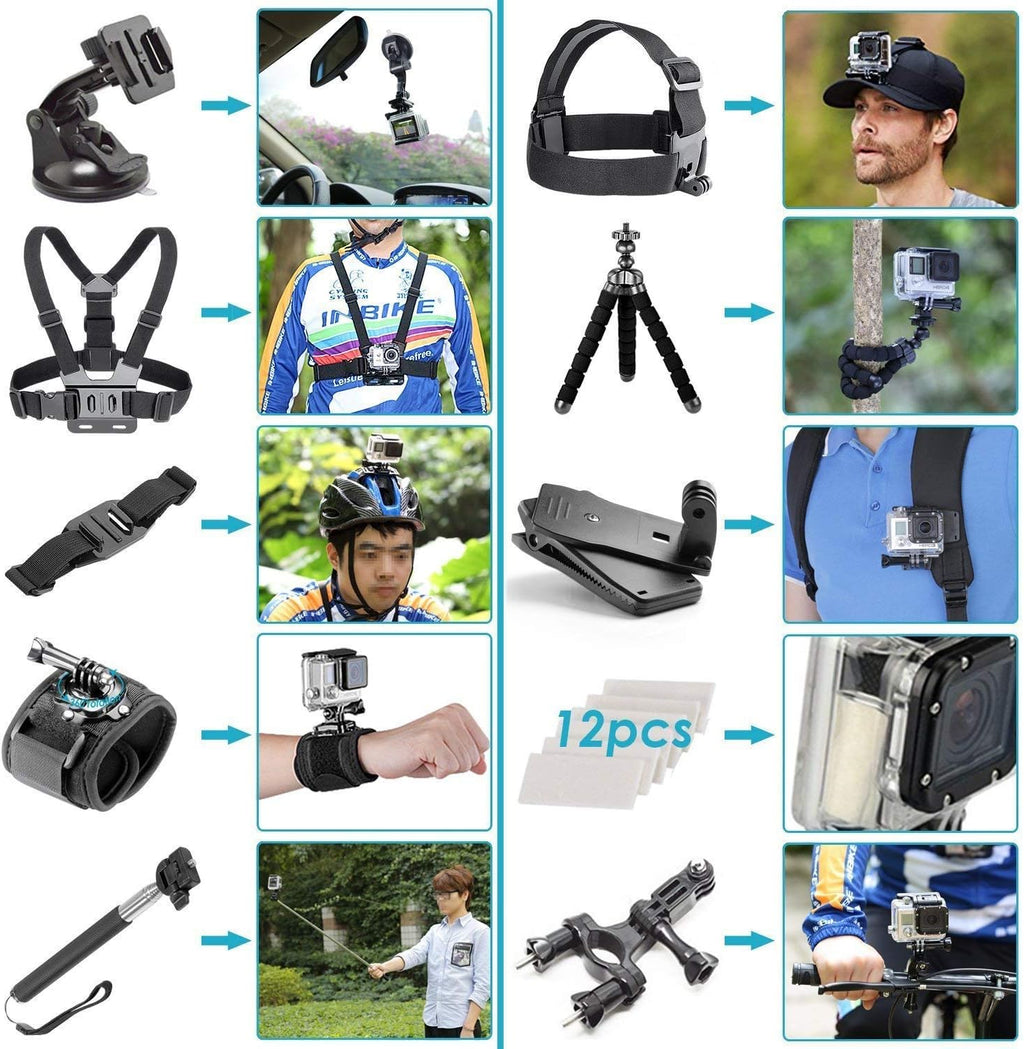 Black Waterproof 4K Action Camera with Accessory Kit B632350