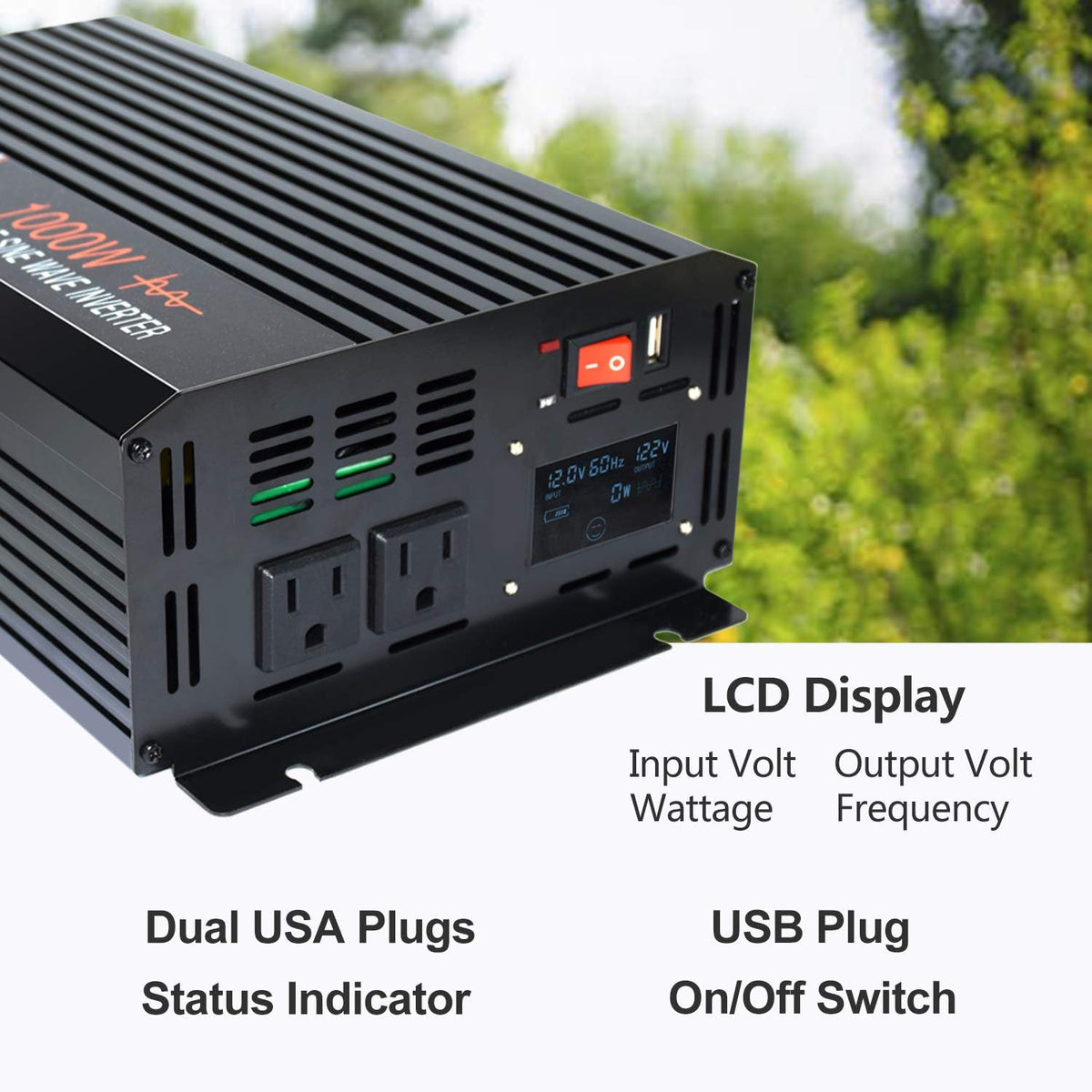 1000 watt Pure Sine Wave Inverter 24v dc to ac 120v with LCD Display T597