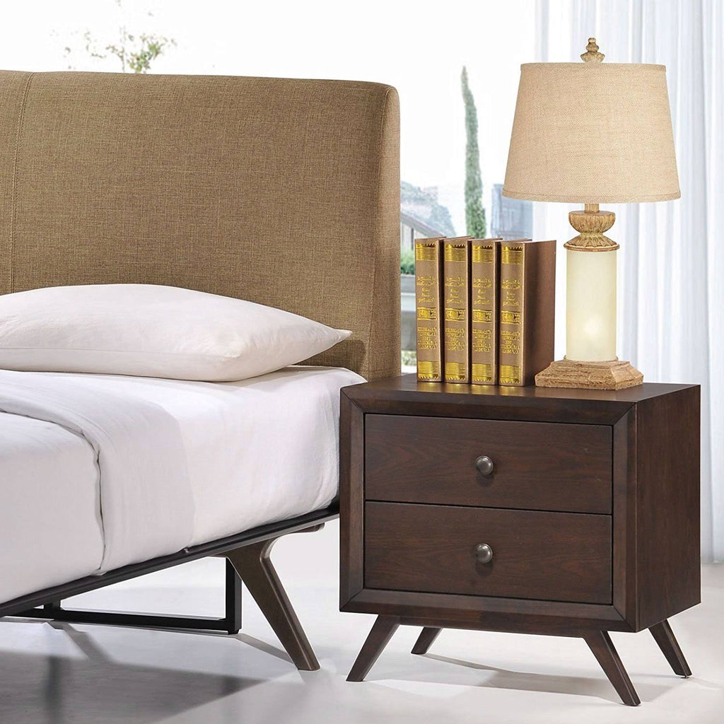 Mid-Century Modern End Table Nightstand Cappuccino Wood Y702209