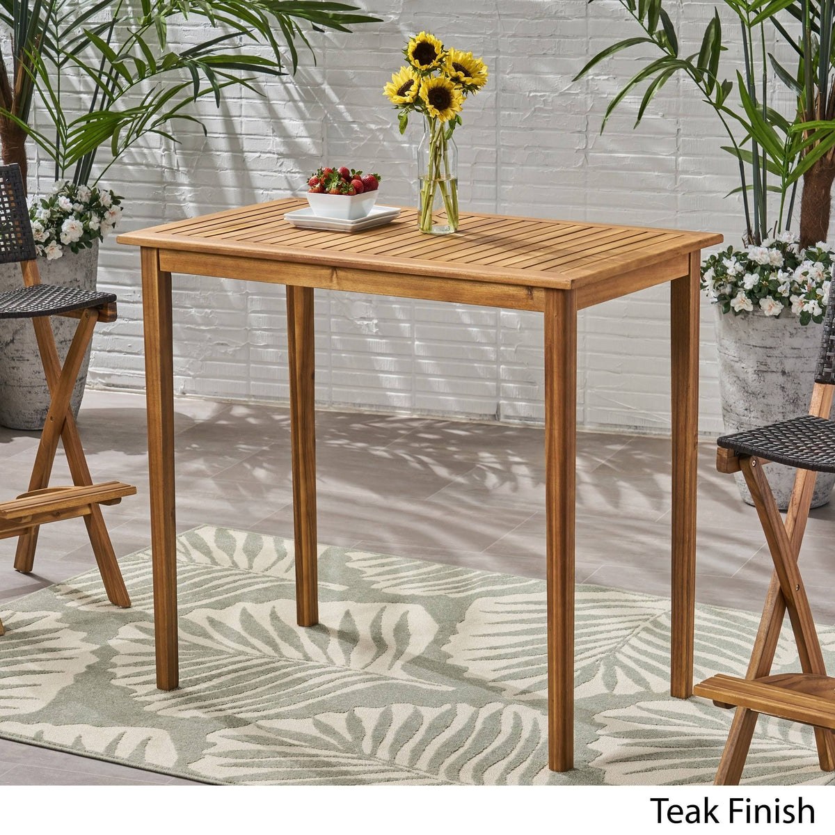 Acacia Wood Rectangle Bar Table Dark Gray U8332