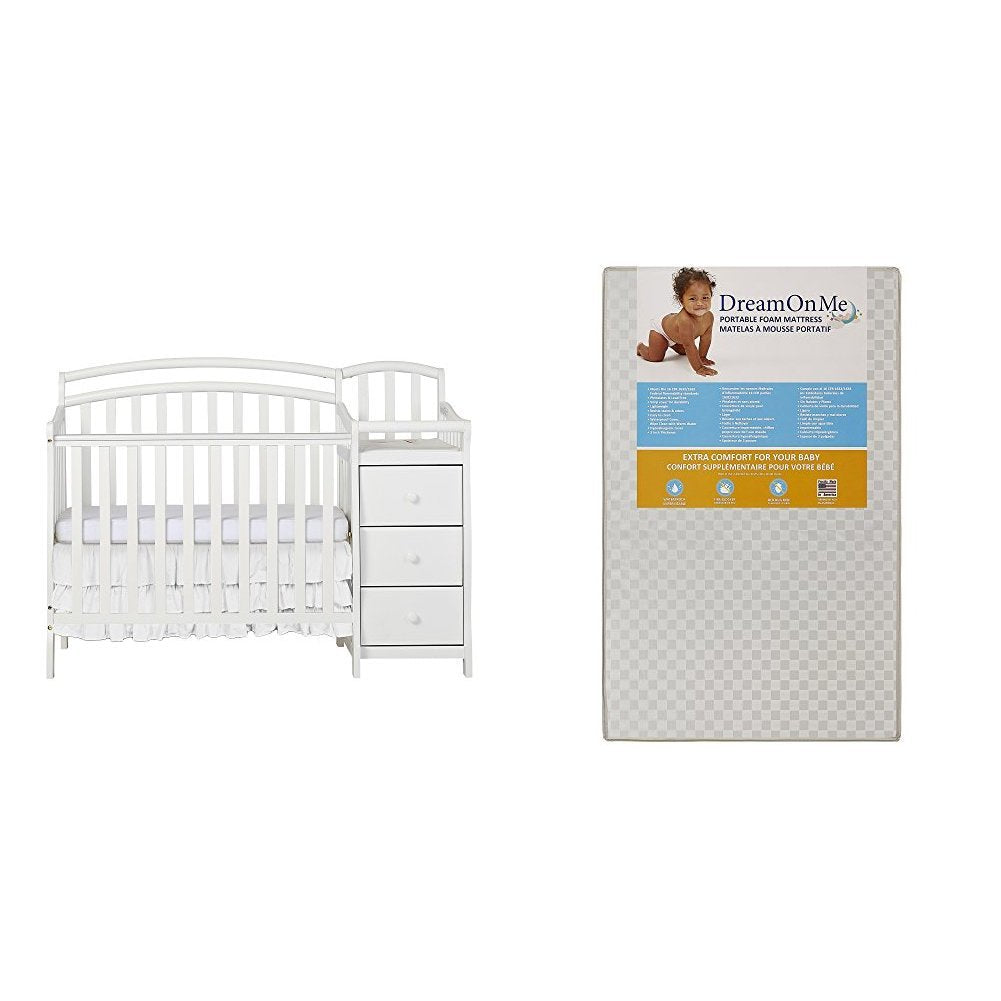 4 in 1 Mini Crib and Dressing Table Combo with 3 Portable Crib Mattress, White I7102