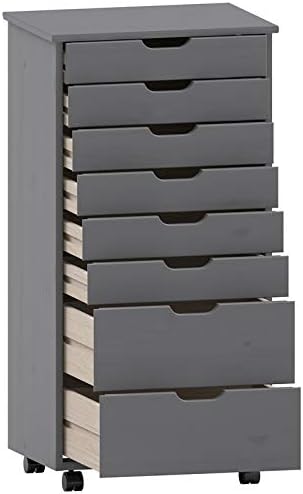 Gray Eight Drawer Wood Rolling Storage Cart R750852