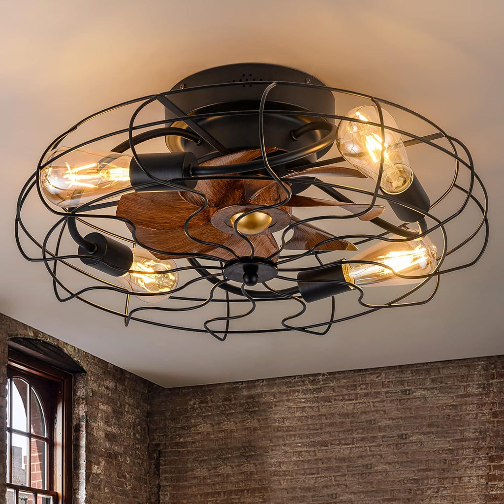 20'' Low Profile Caged Ceiling Fan with Lights Remote Control N4774