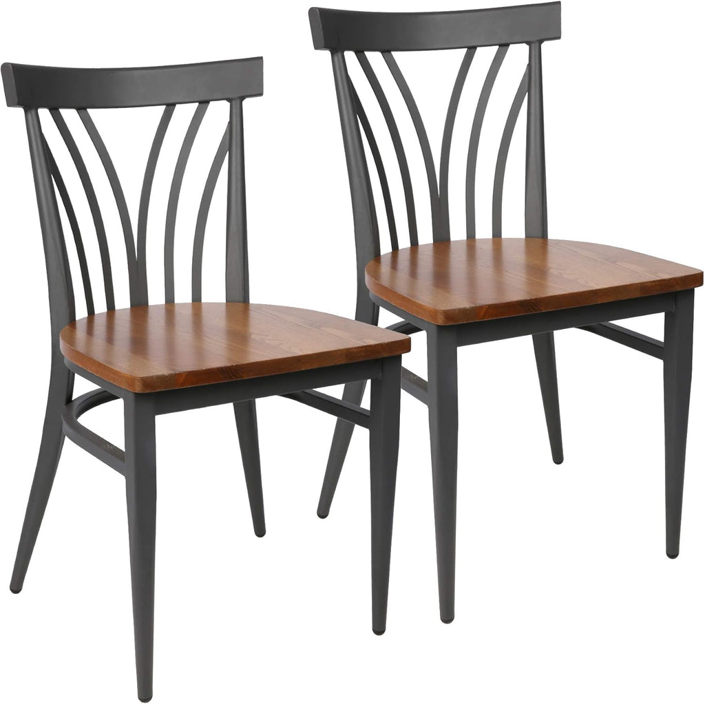 Set of 2 Metal Stackable Dining Chairs with Wood Seat N182