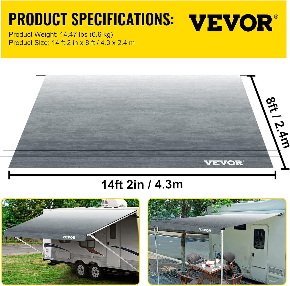 15 FT Gray Fade Vinyl RV Awning Replacement Fabric I701