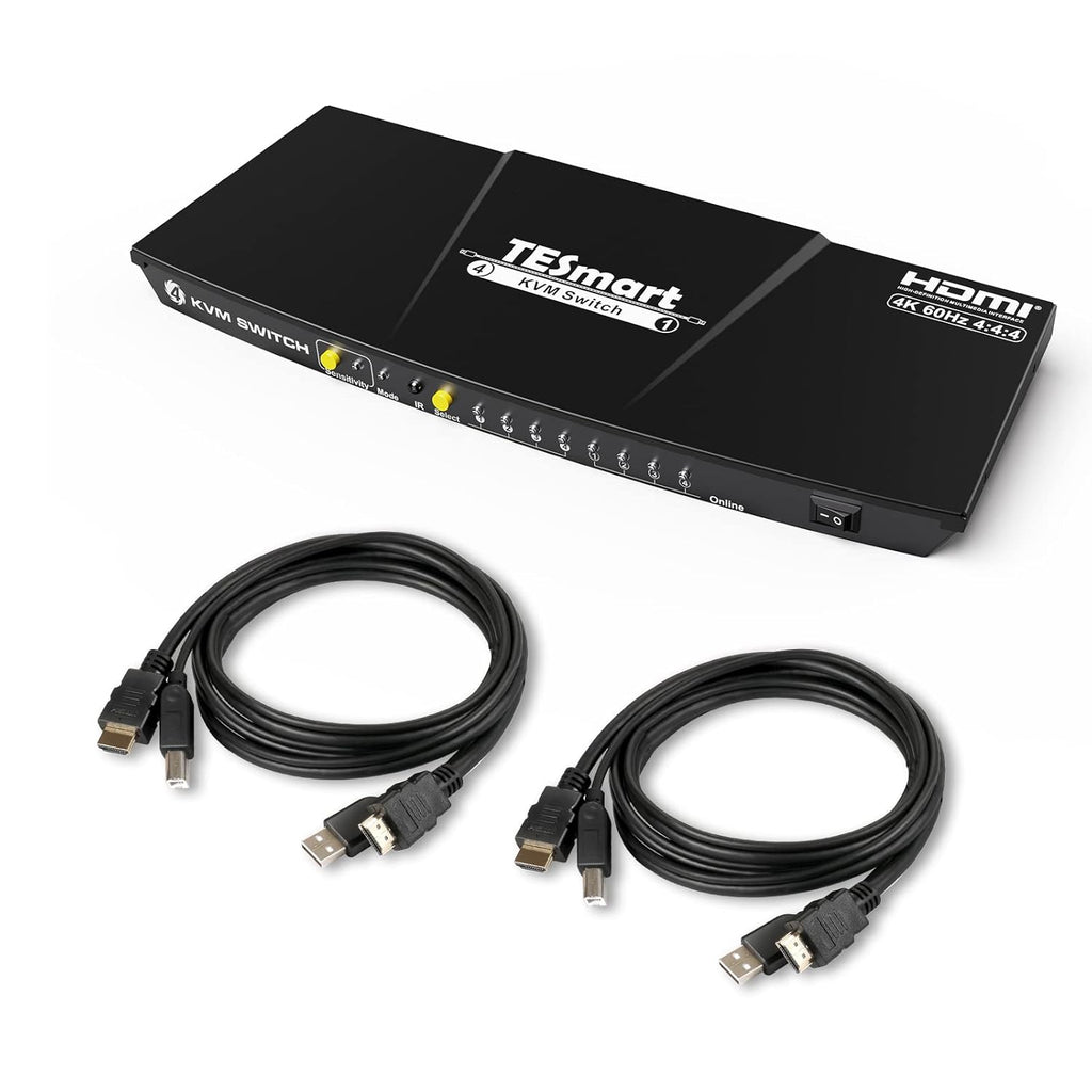 HDMI KVM Switch 4 Port 4K@60Hz 4x1 with 2 Pcs 5ft KVM Cables Gray E26486