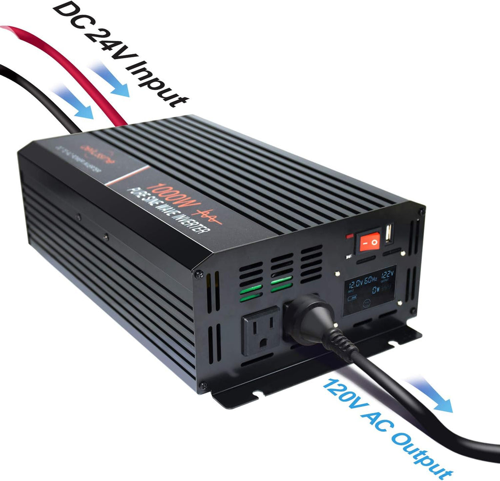 1000 watt Pure Sine Wave Inverter 24v dc to ac 120v with LCD Display T597