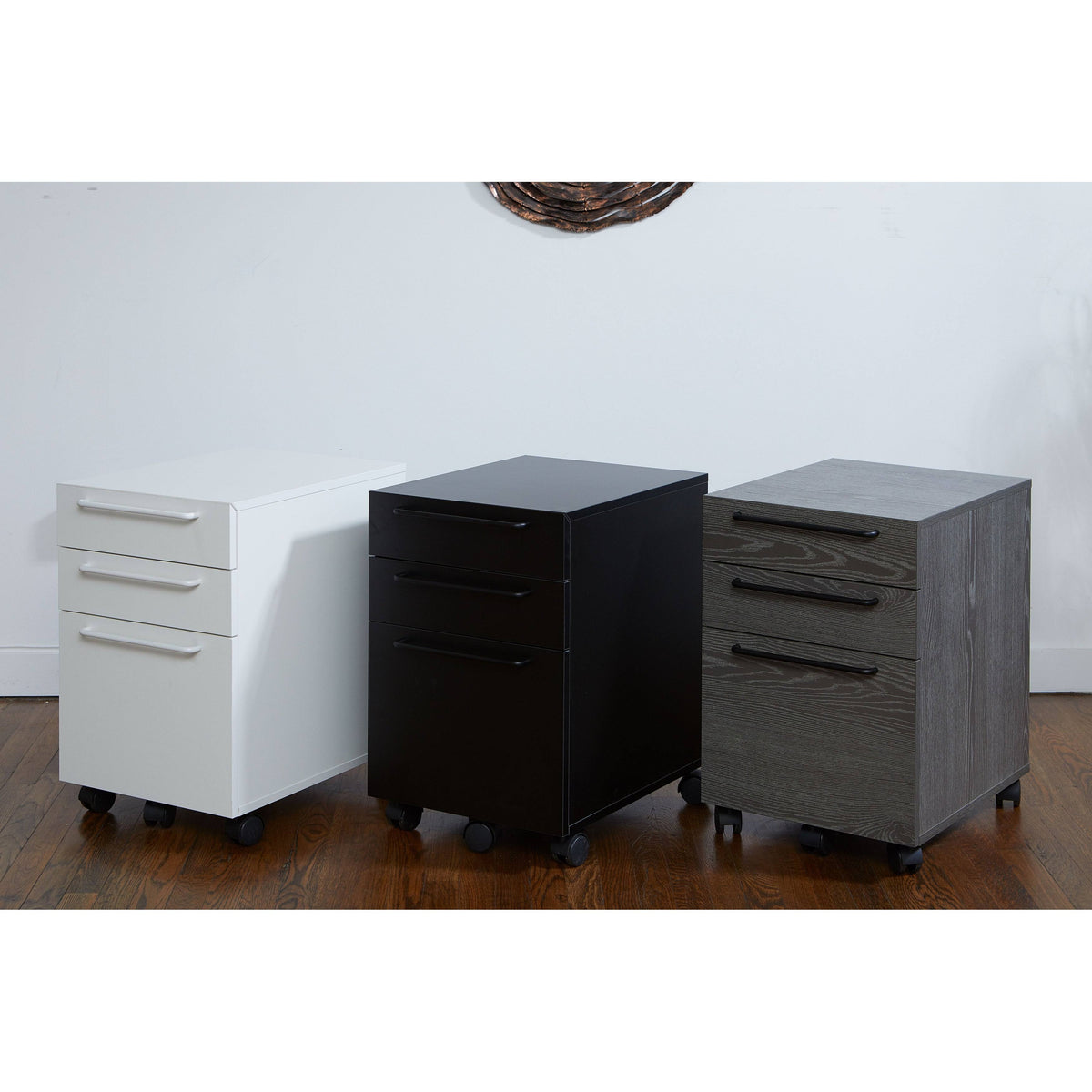 White Engineered Wood Mobile Pedestal with Castors F132