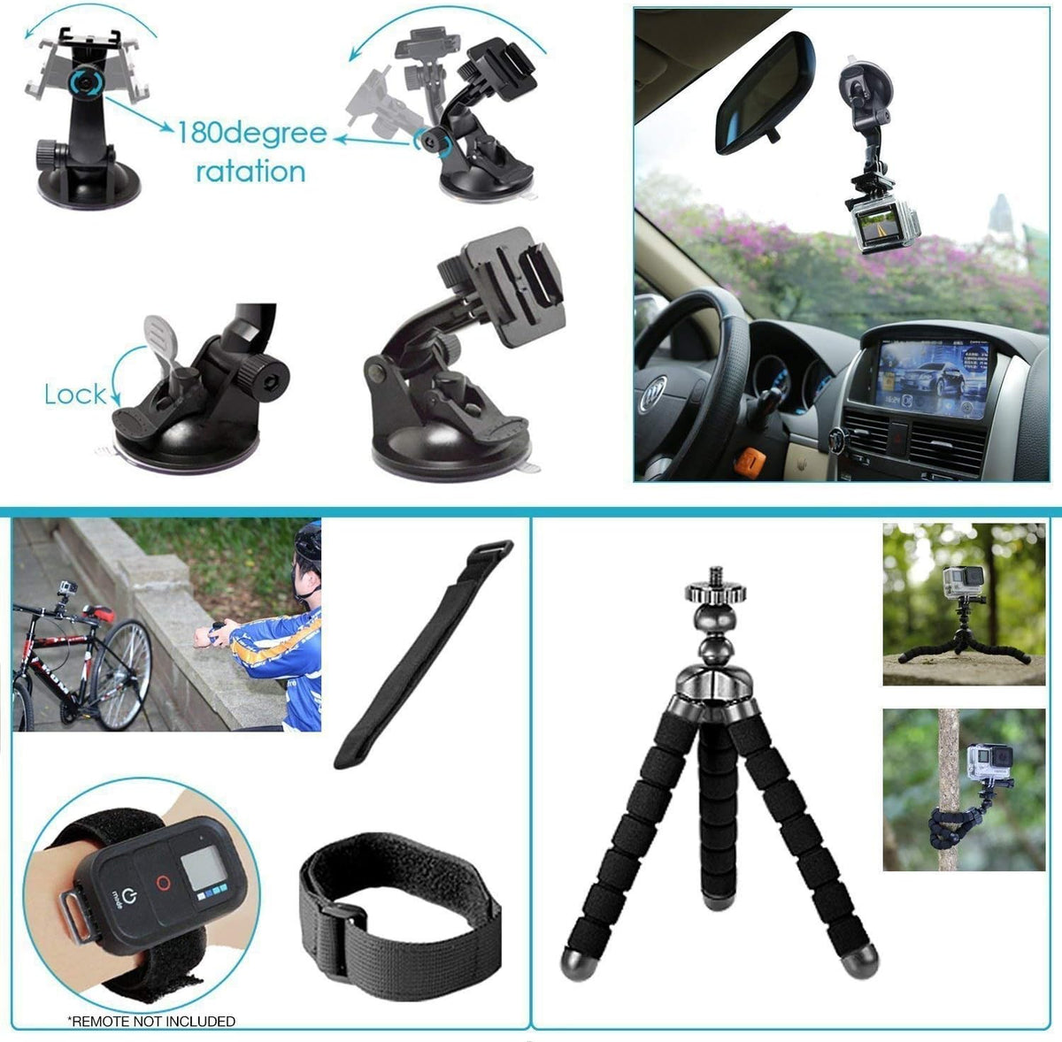 Black Waterproof 4K Action Camera with Accessory Kit B632350