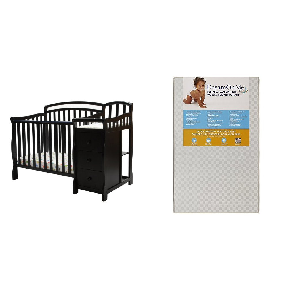 4 in 1 Mini Crib and Dressing Table Combo with 3 Portable Crib Mattress, White I7102