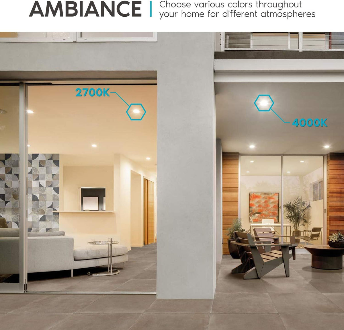 6 Inch Square LED Recessed Lighting, 5 Color Temperature, Dimmable, 4 Pack J449023