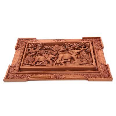 Handmade Elephant Relief Panel Wall Décor K6657