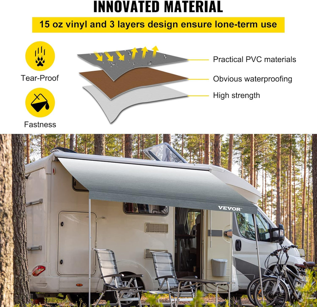 15 FT Gray Fade Vinyl RV Awning Replacement Fabric I701