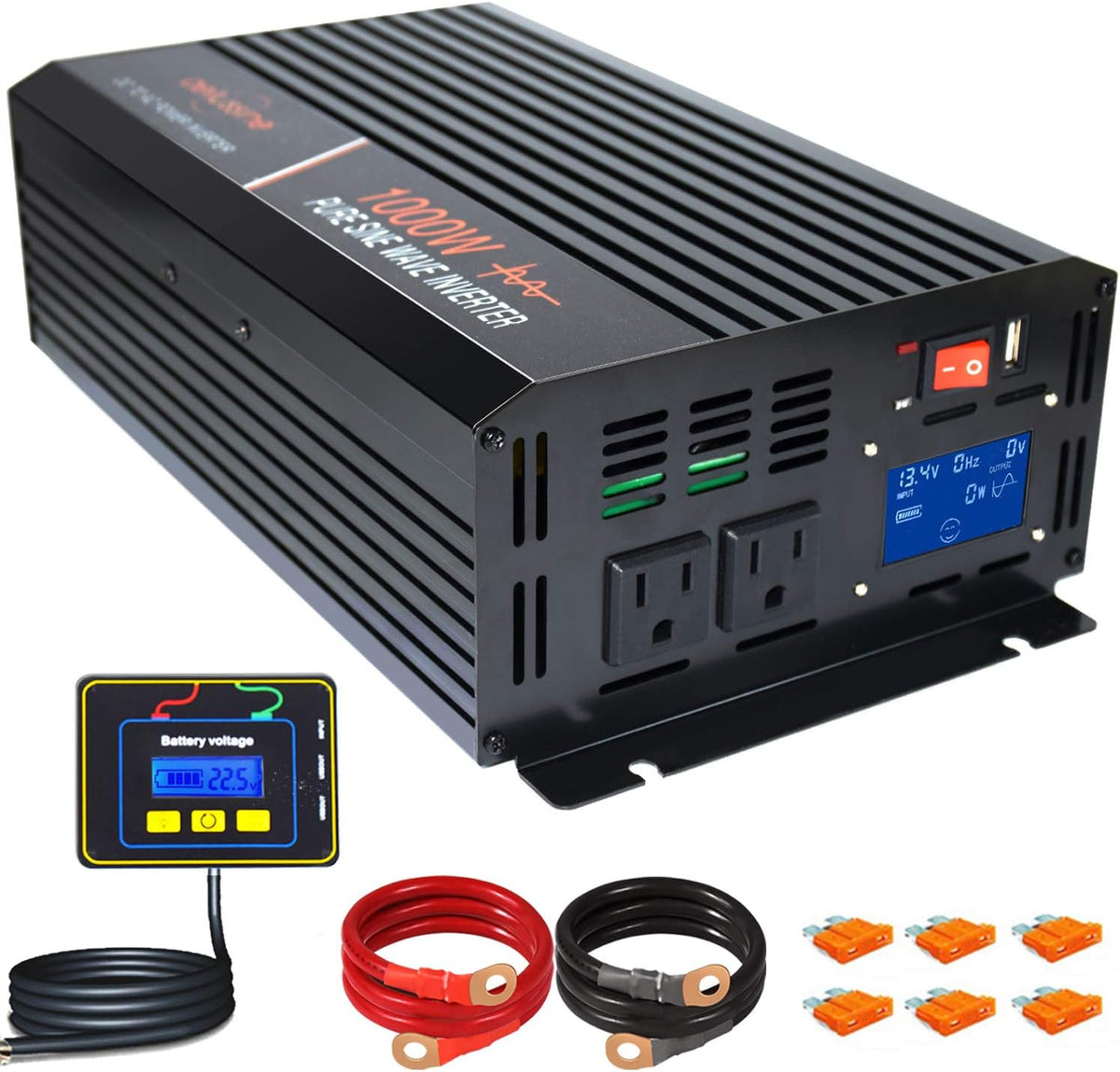 1000 watt Pure Sine Wave Inverter 24v dc to ac 120v with LCD Display T597
