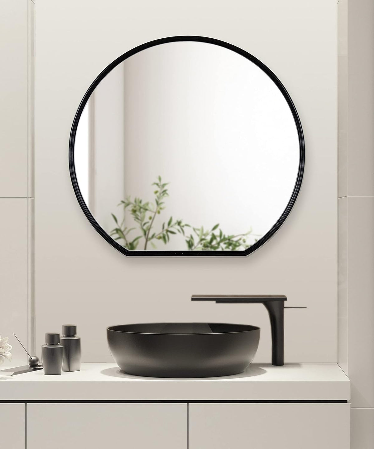 Black Flat Circle Wall Mirror Q137