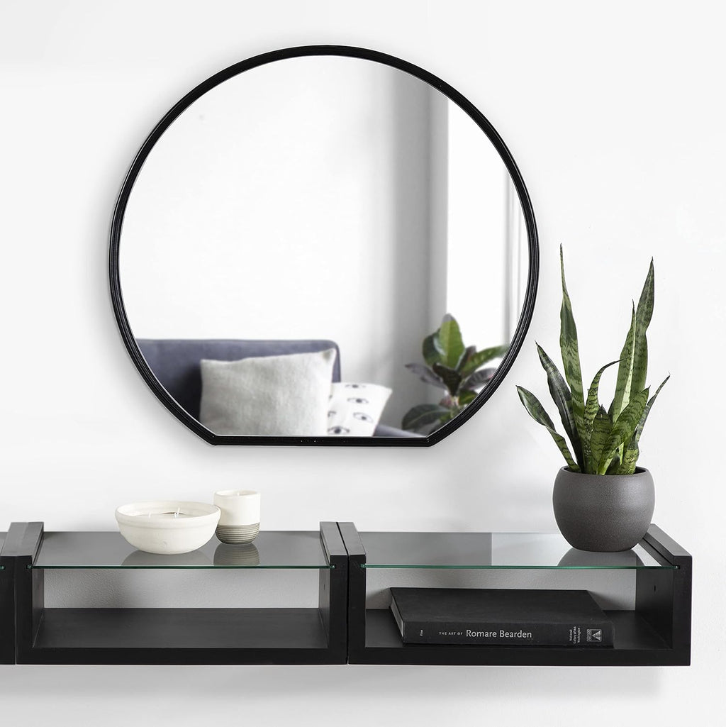 Black Flat Circle Wall Mirror Q137