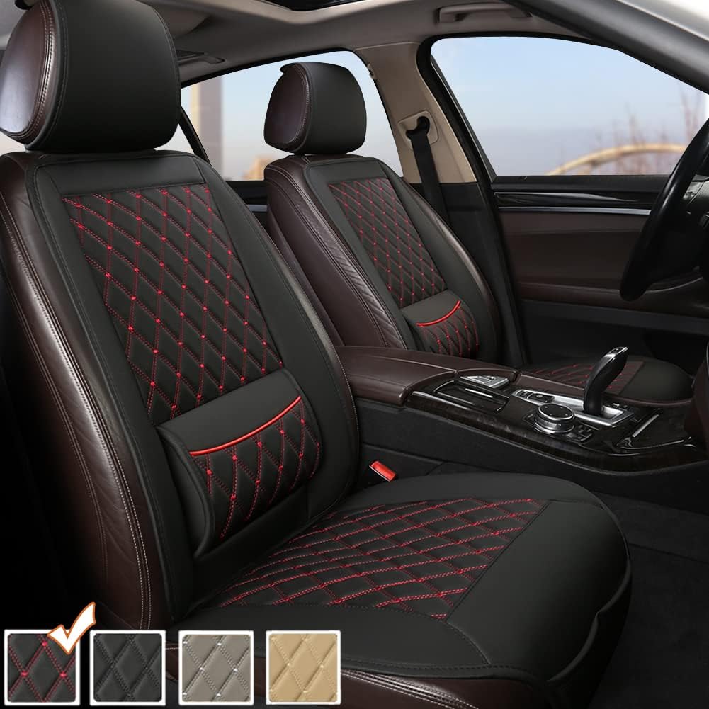 Beige PU Leather Car Seat Covers with Lumbar Support G94434