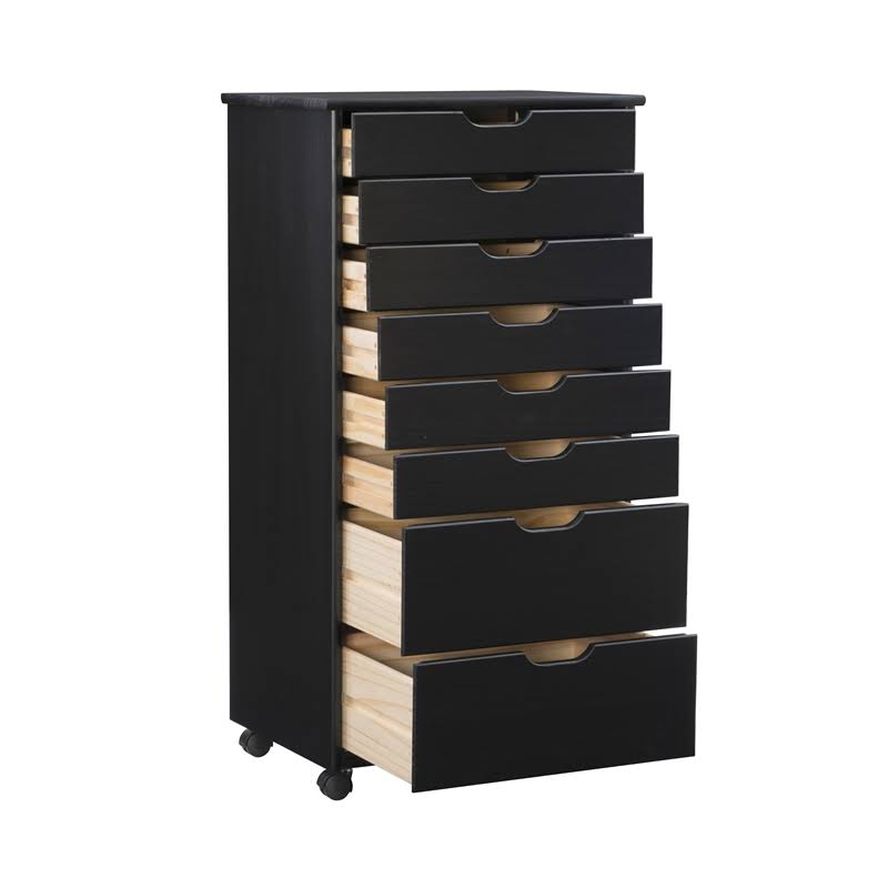 Black 8 Drawer Wood Rolling Storage Cart P932143
