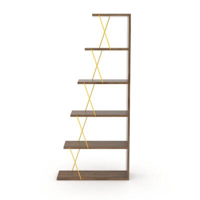 Walnut Yellow Ladder Bookcase U777