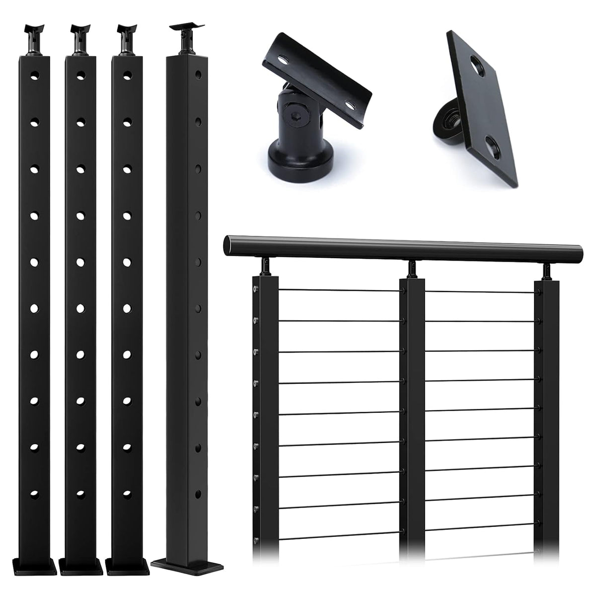 4 Pack Stainless Steel Black Cable Railing Post D931