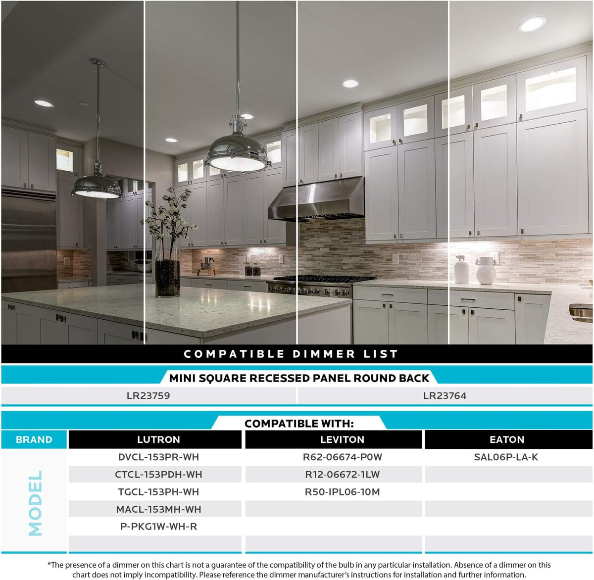 6 Inch Square LED Recessed Lighting, 5 Color Temperature, Dimmable, 4 Pack J449023