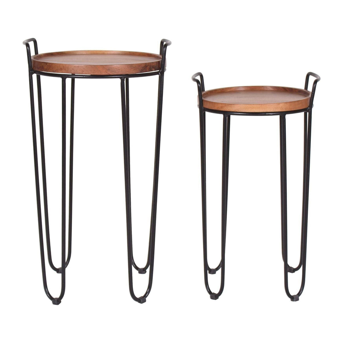 Iron & Acacia Nesting Tray Tables with Handles Set of 2 H5815