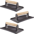 Pre Seasoned Cast Iron Grill Weight 3Pk Heavy Duty Steak and Burger Press with Wooden Handle Y69029