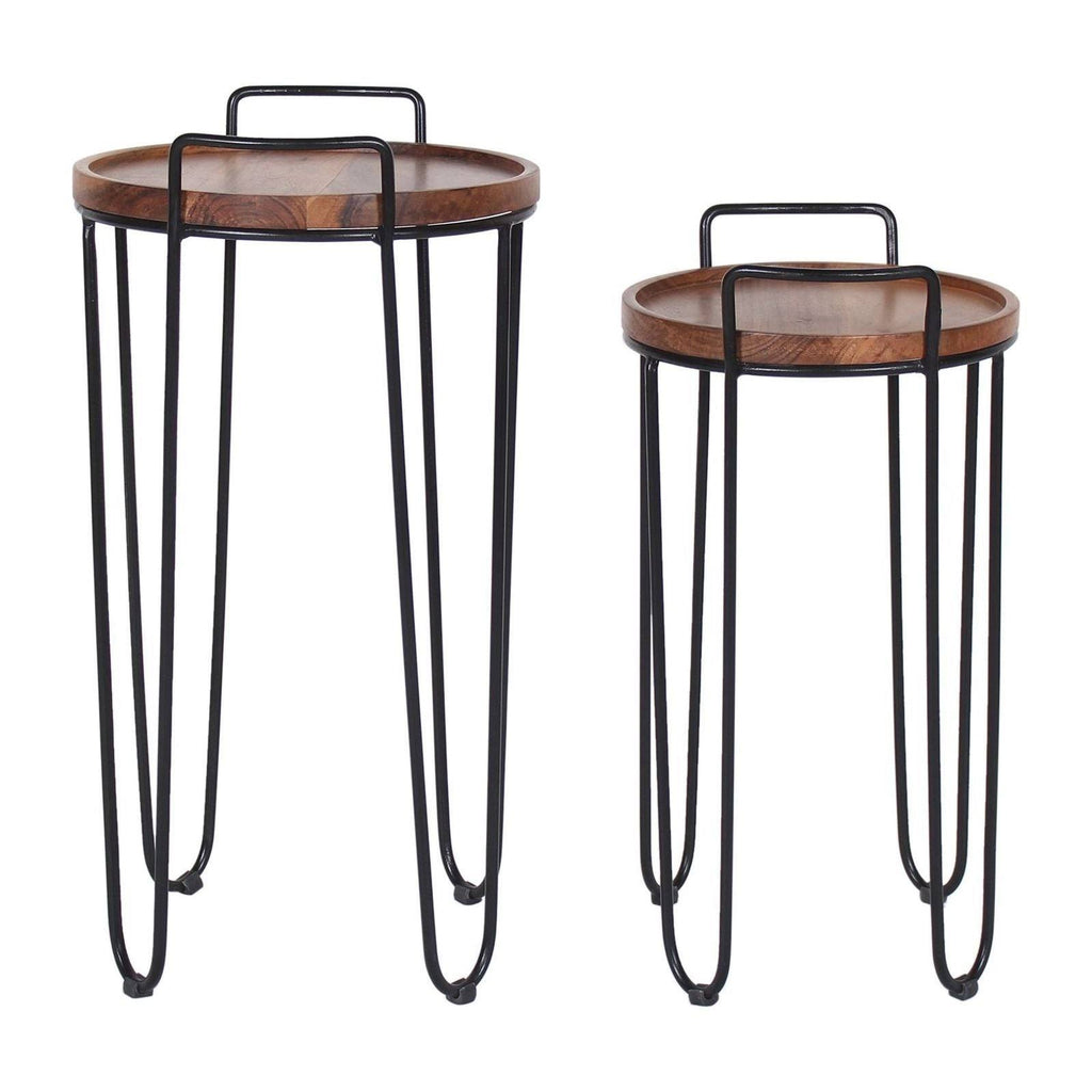 Iron & Acacia Nesting Tray Tables with Handles Set of 2 H5815