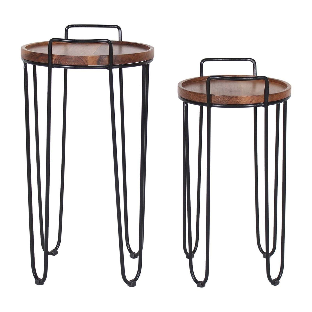 Iron & Acacia Nesting Tray Tables with Handles Set of 2 H5815
