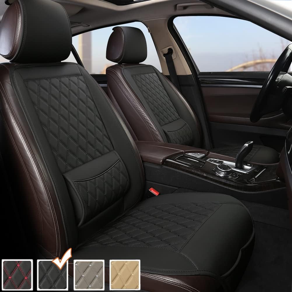 Beige PU Leather Car Seat Covers with Lumbar Support G94434