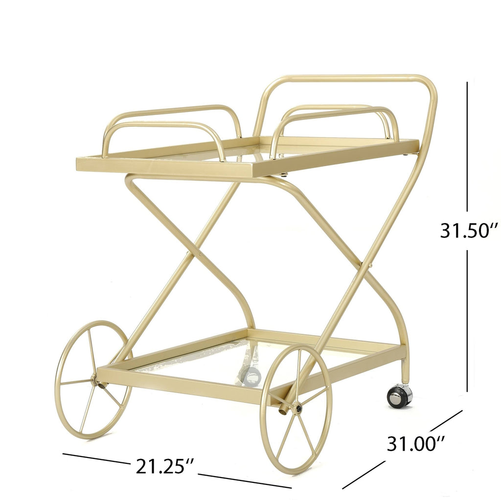Black Iron Glass Bar Cart with Shelves I784310