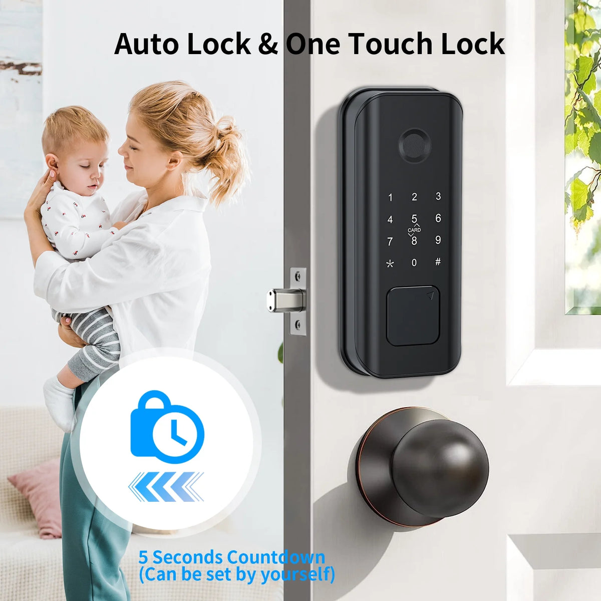 Smart Lock Fingerprint Keyless Entry Wi-Fi Deadbolt Touchscreen Keypad IP65 Waterproof Matte Black A555847