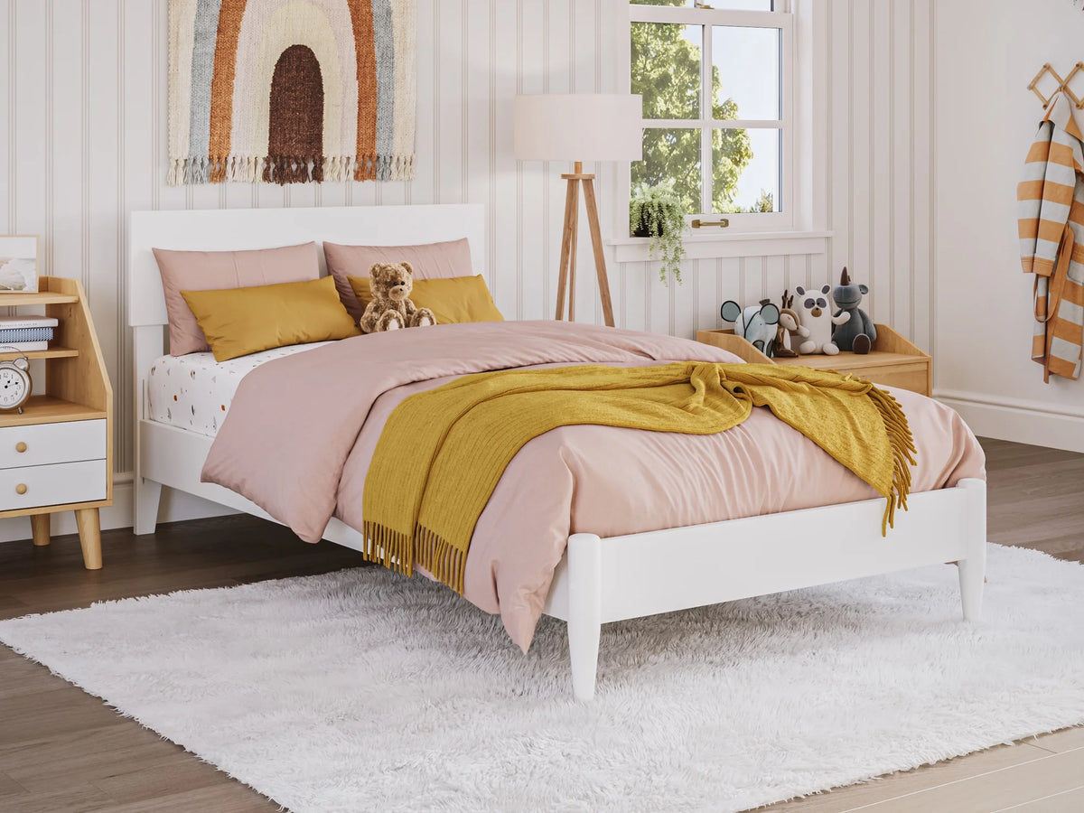 White Solid Wood Low Profile Platform Bed J544739